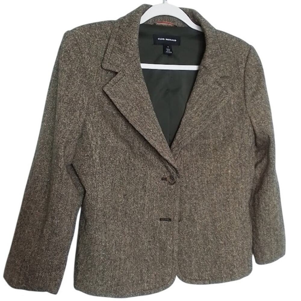 Club Monaco Wool Silk Blend Blazer Jacket Women’s 10 Brown Tweed